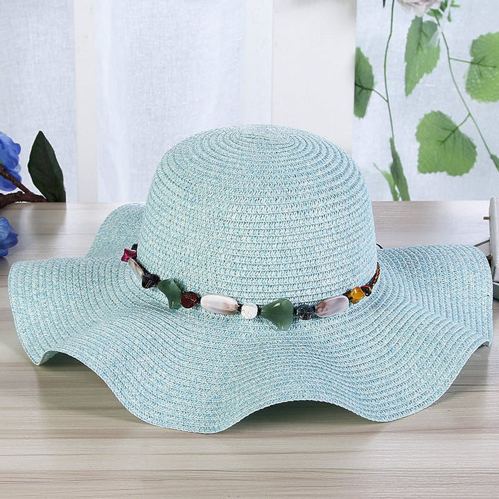 Hand - Woven Read Strange Stone Decorative Straw Hat Woman - Glow Goddess