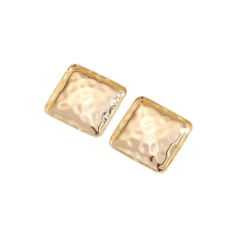 Women’s Retro Square Earrings in gold alloy with handmade hammered design and 304 stainless steel ear needles