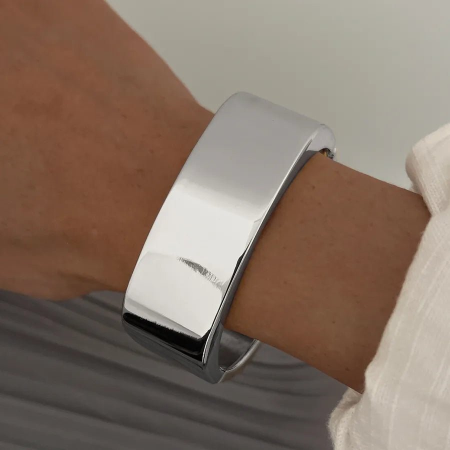 Women’s Geometric Alloy Bangle in plated finish with exaggerated hip-hop style and lightweight alloy design