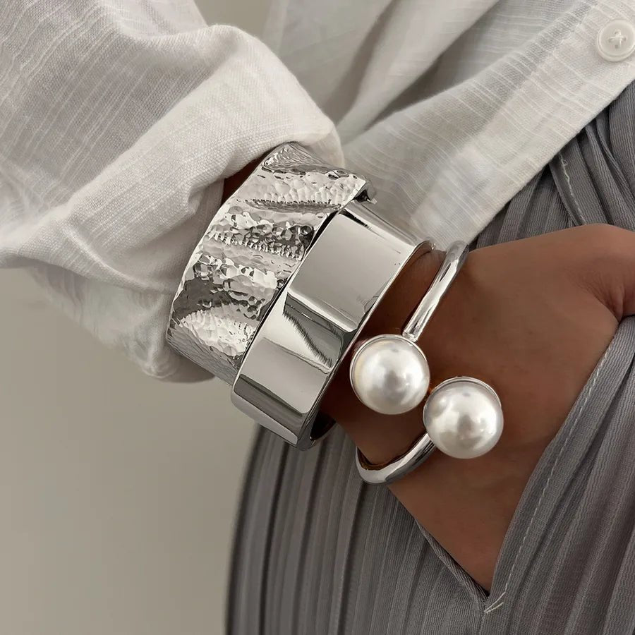 Women’s Geometric Alloy Bangle in plated finish with exaggerated hip-hop style and lightweight alloy design