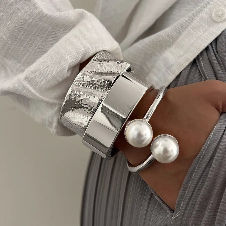 Women’s Geometric Alloy Bangle in plated finish with exaggerated hip-hop style and lightweight alloy design