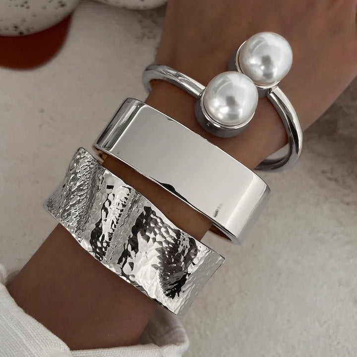 Women’s Geometric Alloy Bangle in plated finish with exaggerated hip-hop style and lightweight alloy design