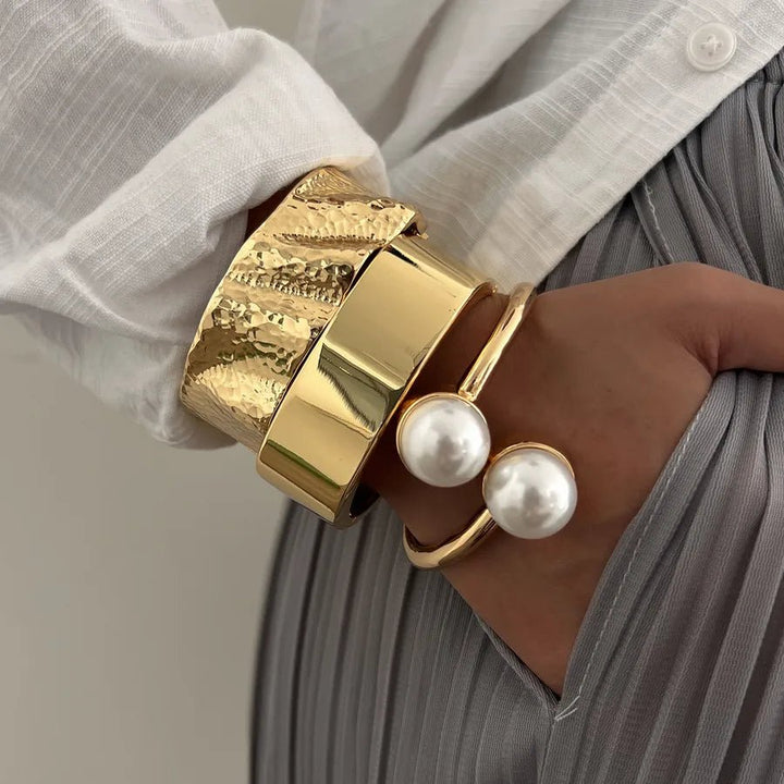 Women’s Geometric Alloy Bangle in plated finish with exaggerated hip-hop style and lightweight alloy design