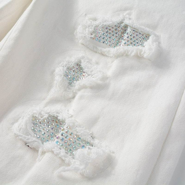 Hot Drill Patch Hole White Slim - Fit Pants for Men - Glow Goddess