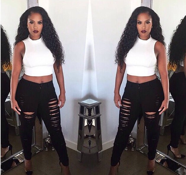 Individual tattered Leggings tattered Stretch Jeans - Glow Goddess