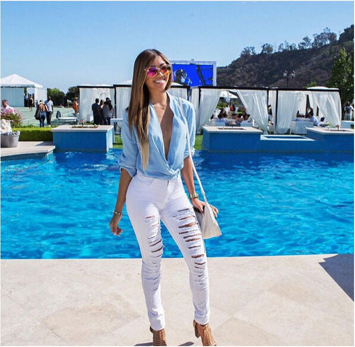 Individual tattered Leggings tattered Stretch Jeans - Glow Goddess