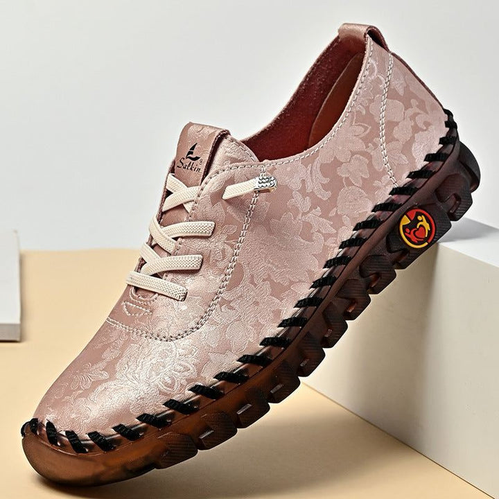 Leather Large Size Flat Bottom Casual Shoes - Glow Goddess