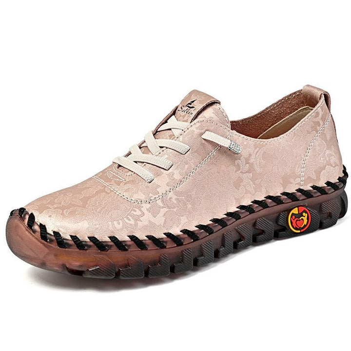 Leather Large Size Flat Bottom Casual Shoes - Glow Goddess