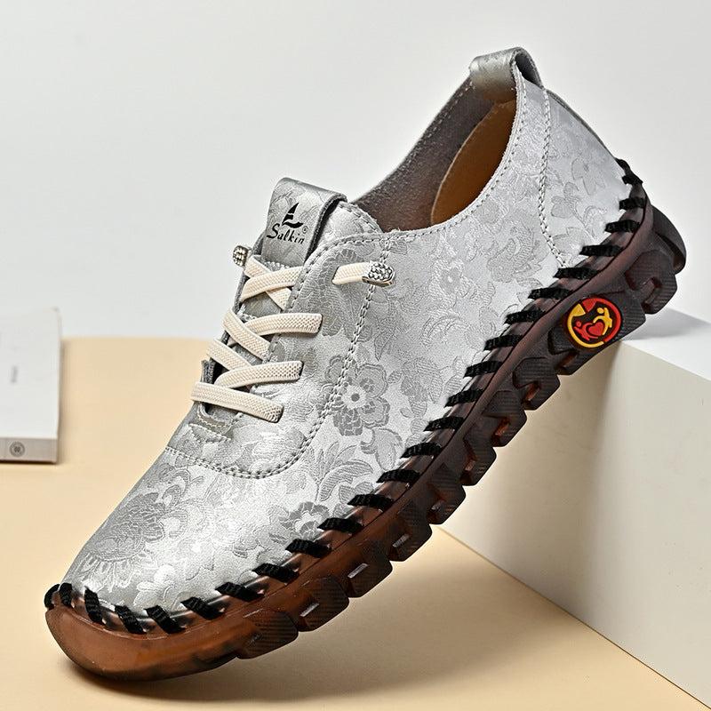 Leather Large Size Flat Bottom Casual Shoes - Glow Goddess