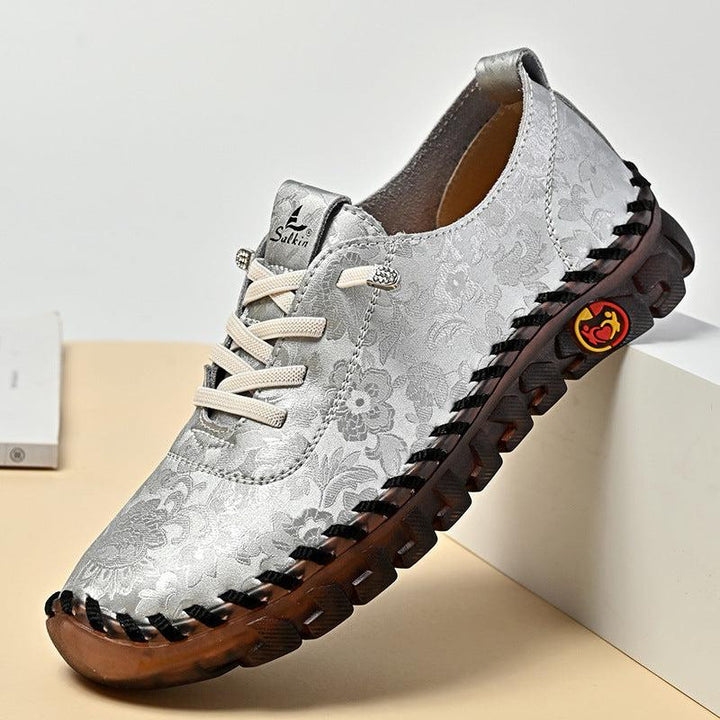 Leather Large Size Flat Bottom Casual Shoes - Glow Goddess