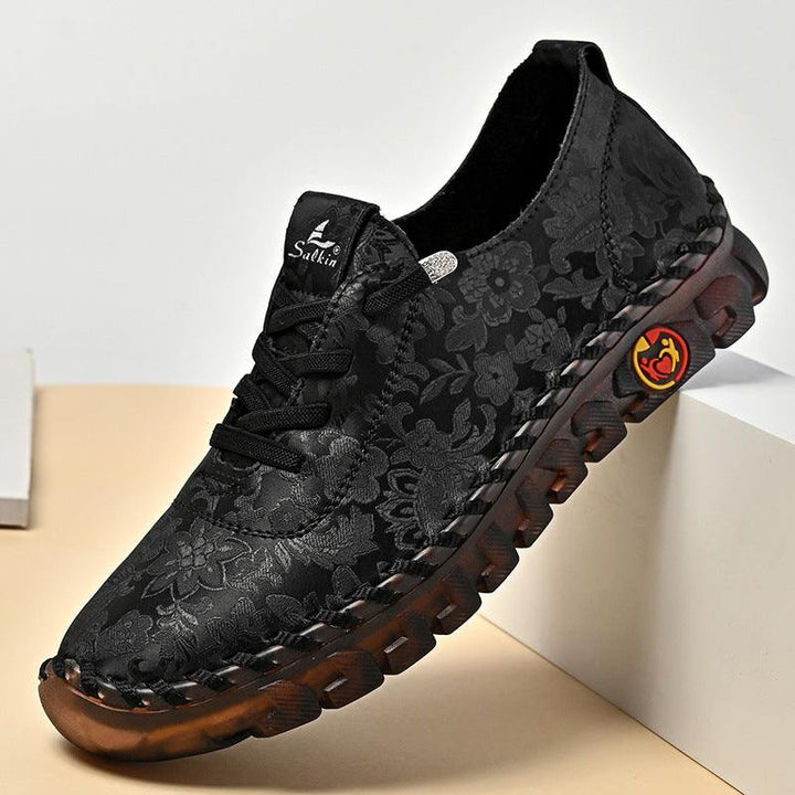 Leather Large Size Flat Bottom Casual Shoes - Glow Goddess