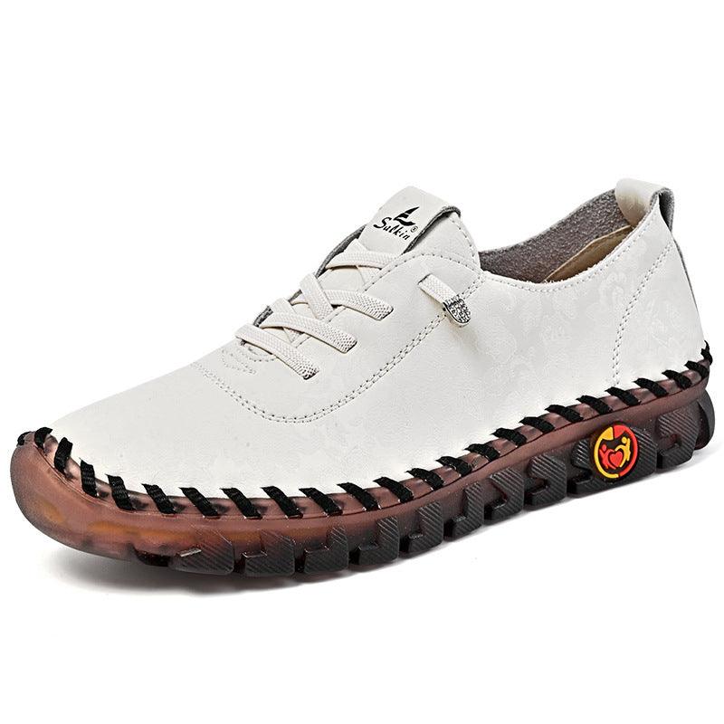 Leather Large Size Flat Bottom Casual Shoes - Glow Goddess