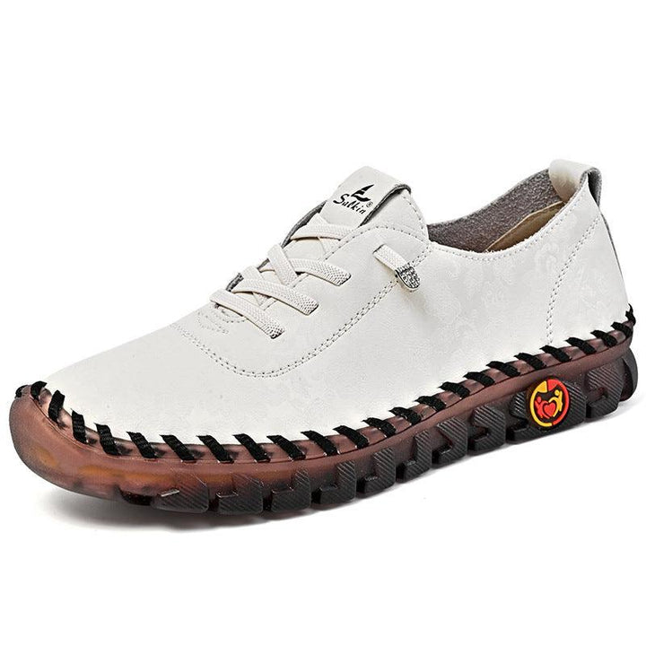 Leather Large Size Flat Bottom Casual Shoes - Glow Goddess