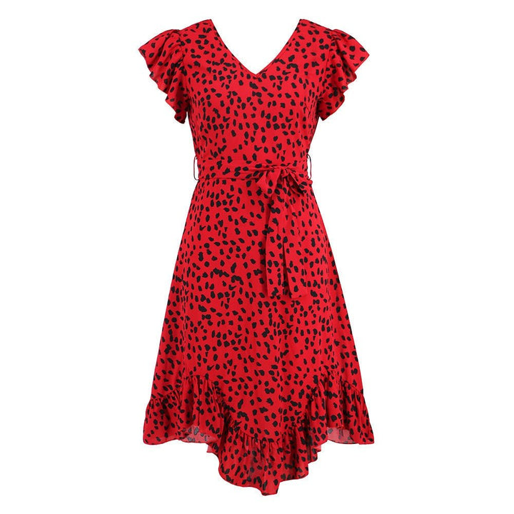 Leopard Print V - Neck Mini Dress – Ruffle Sleeve Casual Chic Party Dress for Women - Glow Goddess