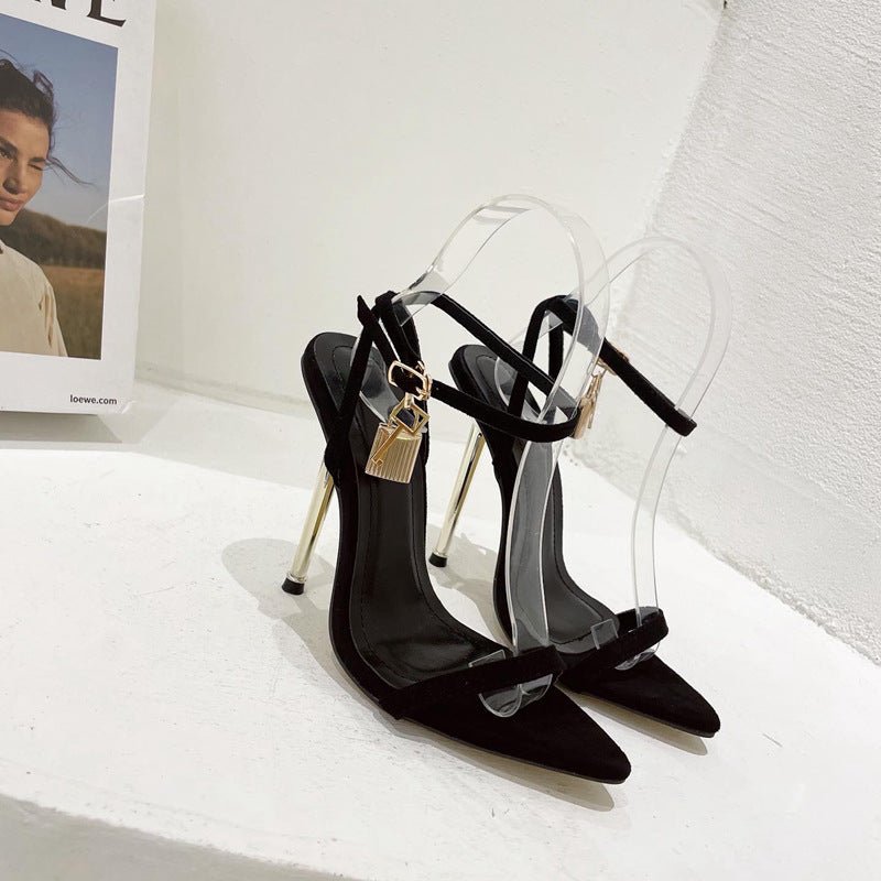 Lock Pointed Thin Heeled Sandals For Women - Glow Goddess