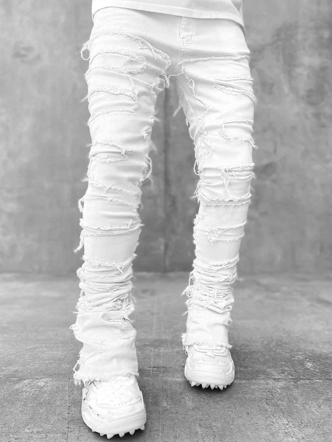 Men Trousers Individual Patched Pants Long Tight Fit Stacked Jeans For Mens Clothing - Glow Goddess