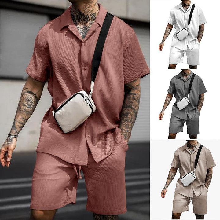 Men’s casual summer outfit – polo short sleeve shirt and matching shorts set in multiple colors