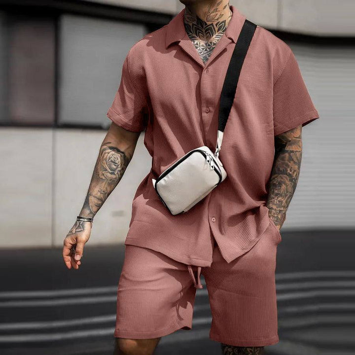 Men’s casual summer outfit – polo short sleeve shirt and matching shorts set in multiple colors