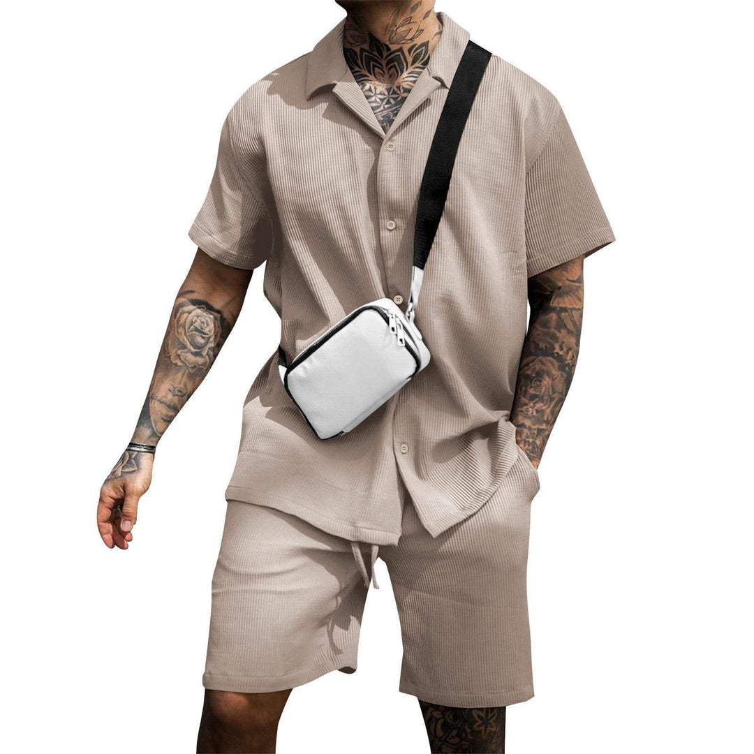 Men’s casual summer outfit – polo short sleeve shirt and matching shorts set in multiple colors