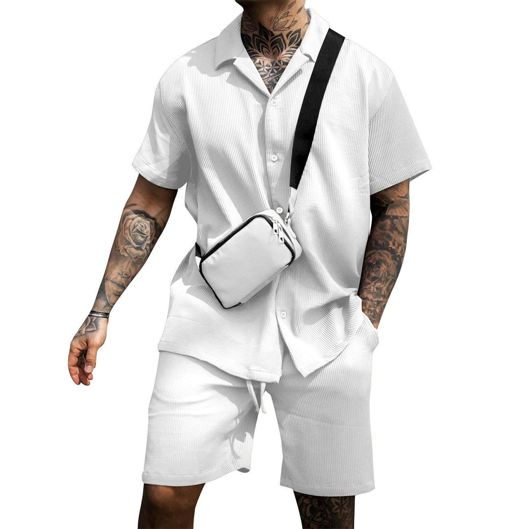 Men’s casual summer outfit – polo short sleeve shirt and matching shorts set in multiple colors