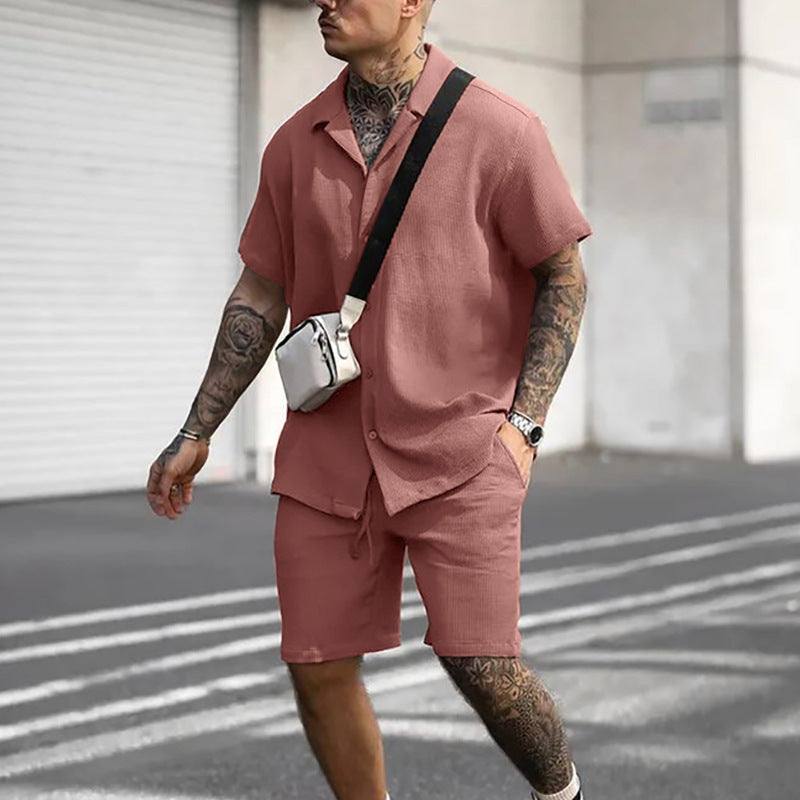 Men’s casual summer outfit – polo short sleeve shirt and matching shorts set in multiple colors