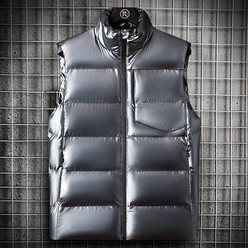 Men’s sleeveless shiny cotton vest jacket in solid color modern fashion style