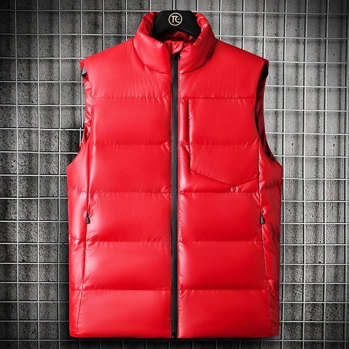 Men’s sleeveless shiny cotton vest jacket in solid color modern fashion style