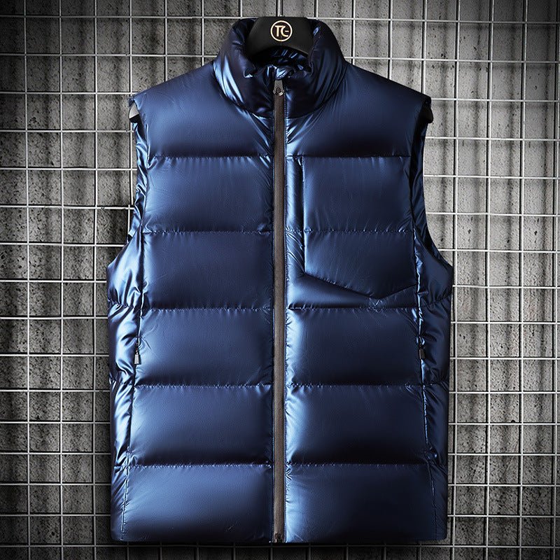 Men’s sleeveless shiny cotton vest jacket in solid color modern fashion style