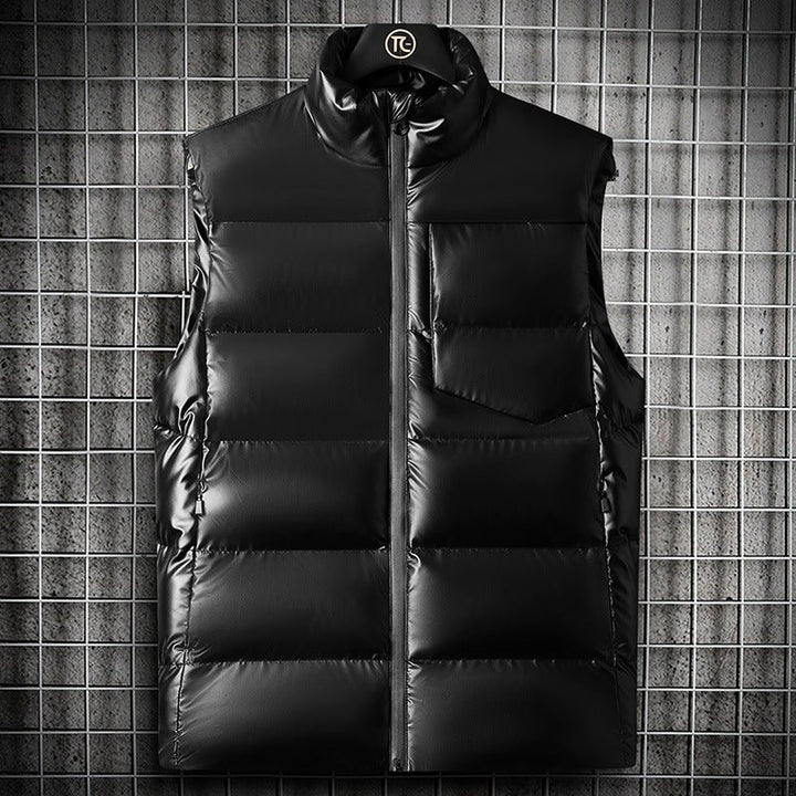 Men’s sleeveless shiny cotton vest jacket in solid color modern fashion style