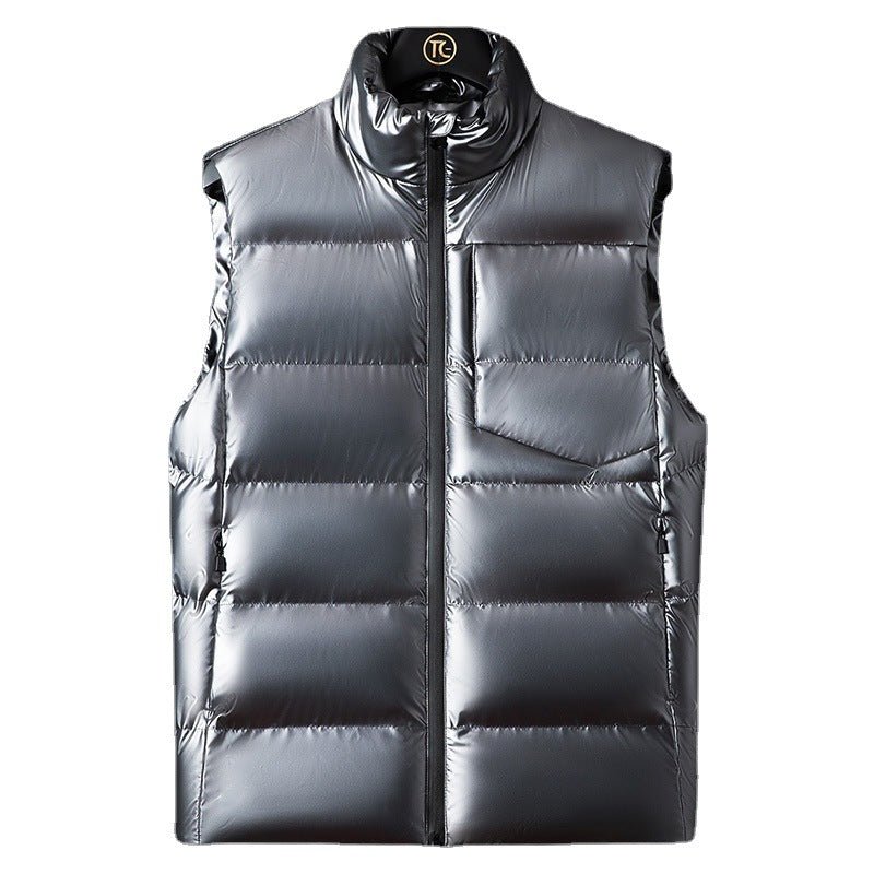Men’s sleeveless shiny cotton vest jacket in solid color modern fashion style