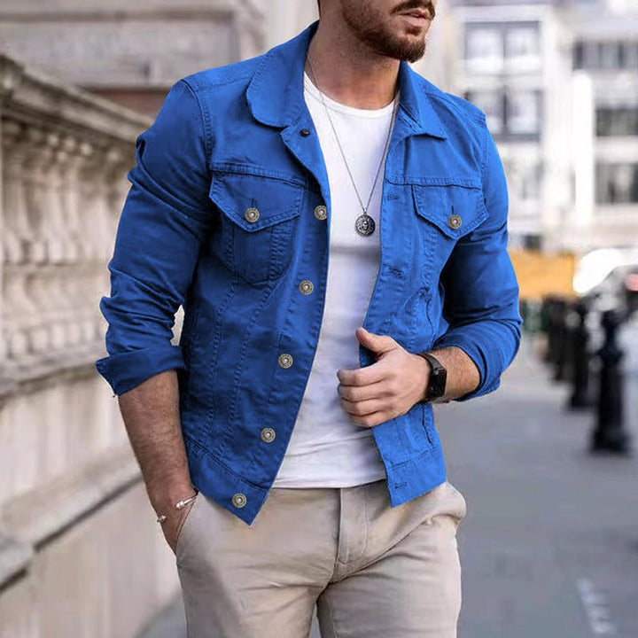 Mens Slim Fit Denim Lapel Jacket - Glow Goddess