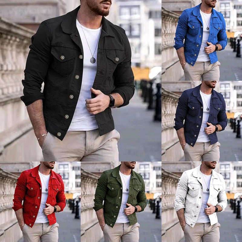 Mens Slim Fit Denim Lapel Jacket - Glow Goddess