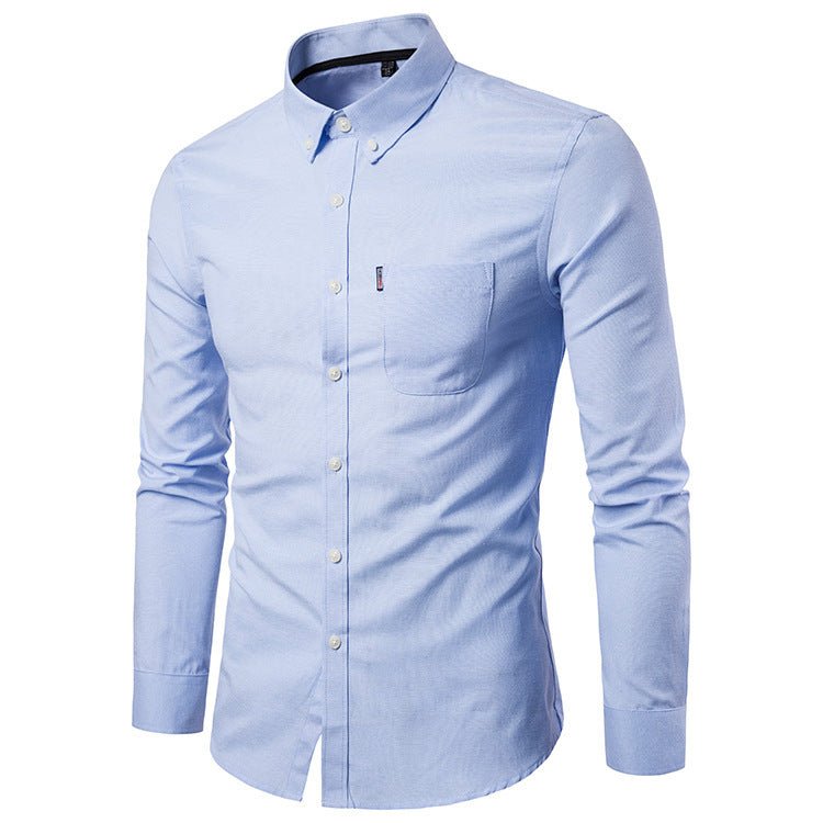 Men’s Slim Fit Long Sleeve Dress Shirt – Korean Style Button - Up - Glow Goddess
