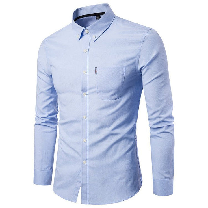 Men’s Slim Fit Long Sleeve Dress Shirt – Korean Style Button - Up - Glow Goddess