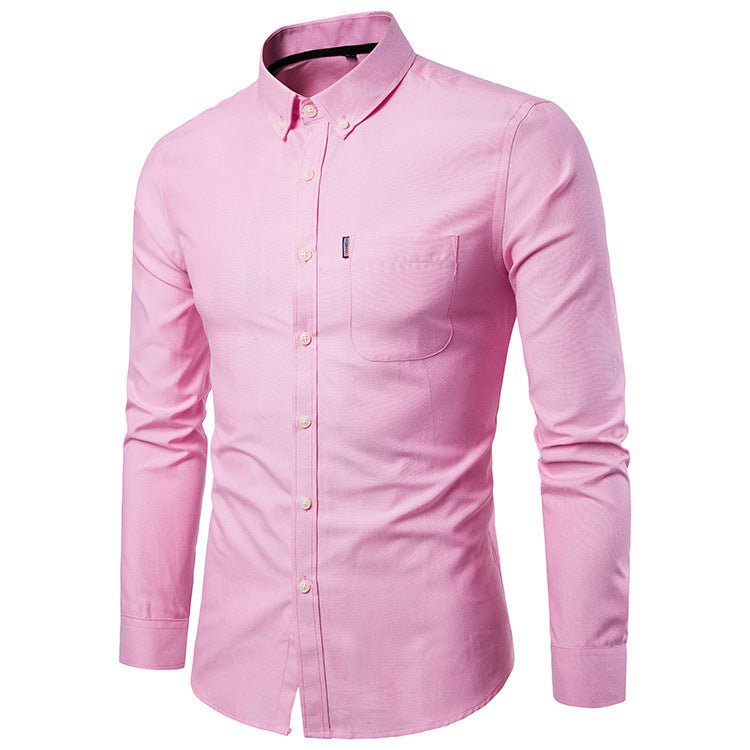 Men’s Slim Fit Long Sleeve Dress Shirt – Korean Style Button - Up - Glow Goddess
