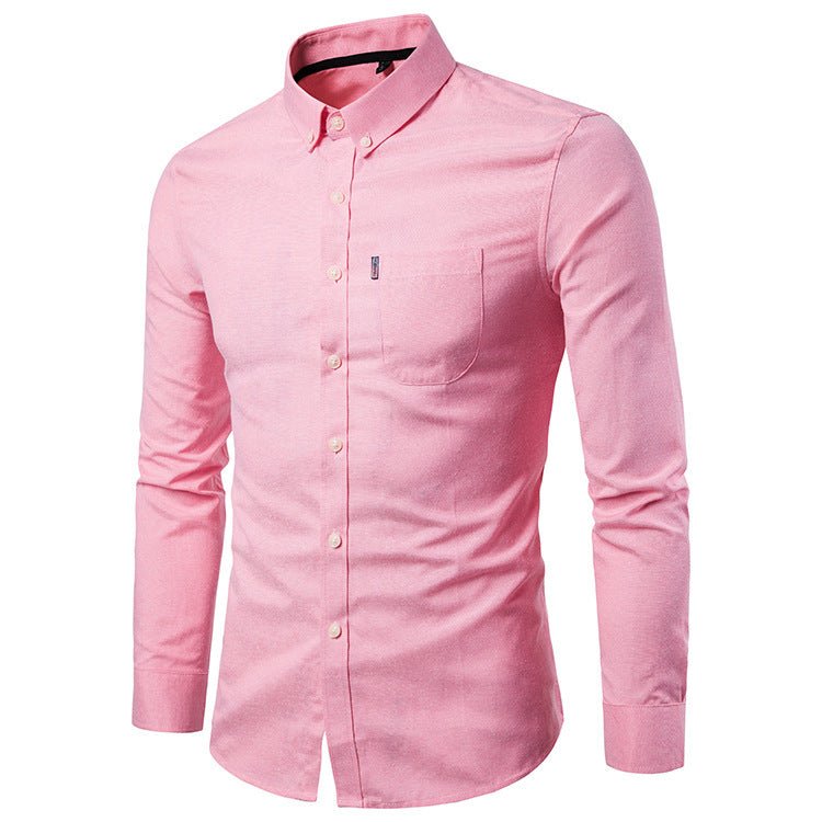 Men’s Slim Fit Long Sleeve Dress Shirt – Korean Style Button - Up - Glow Goddess
