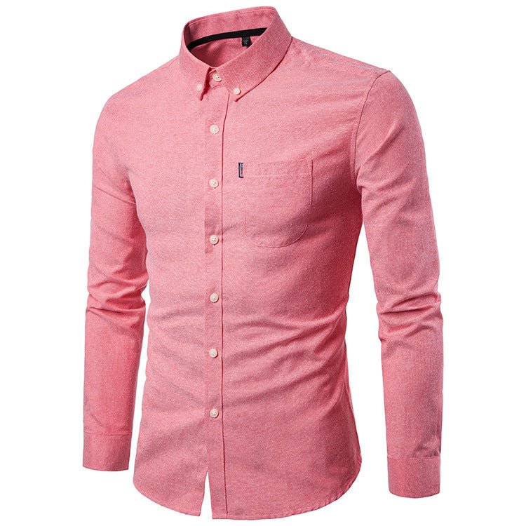 Men’s Slim Fit Long Sleeve Dress Shirt – Korean Style Button - Up - Glow Goddess