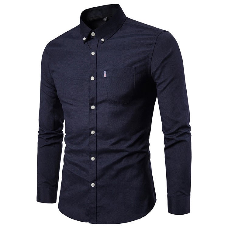 Men’s Slim Fit Long Sleeve Dress Shirt – Korean Style Button - Up - Glow Goddess
