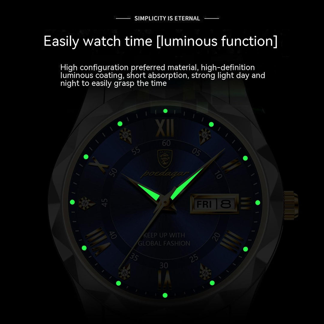 Men's Waterproof Double Calendar Luminous Quartz Watch - Glow Goddess