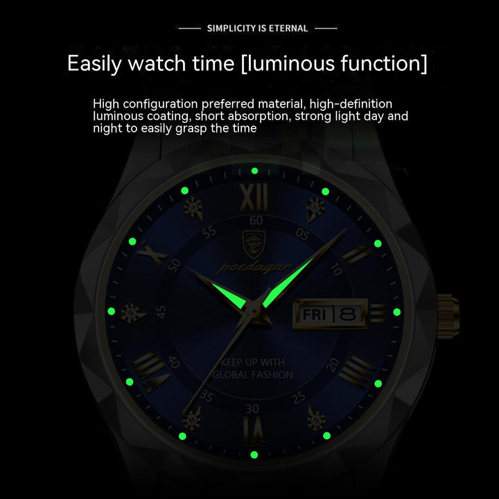 Men's Waterproof Double Calendar Luminous Quartz Watch - Glow Goddess