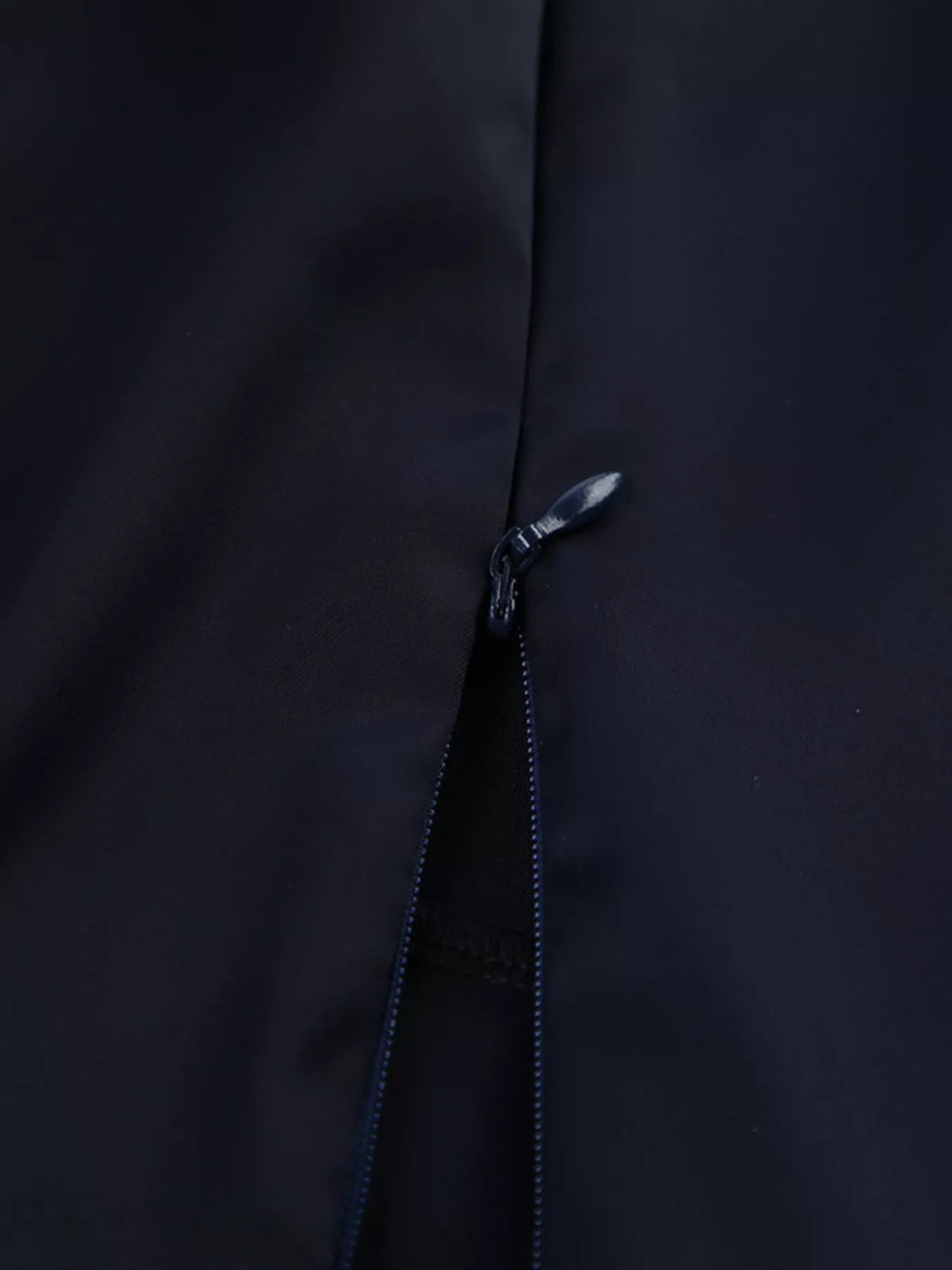 Evening Formal Mock Neck Dress with ruched bodice, structured mock neckline, flounce sleeves, and sleek tailored silhouette.