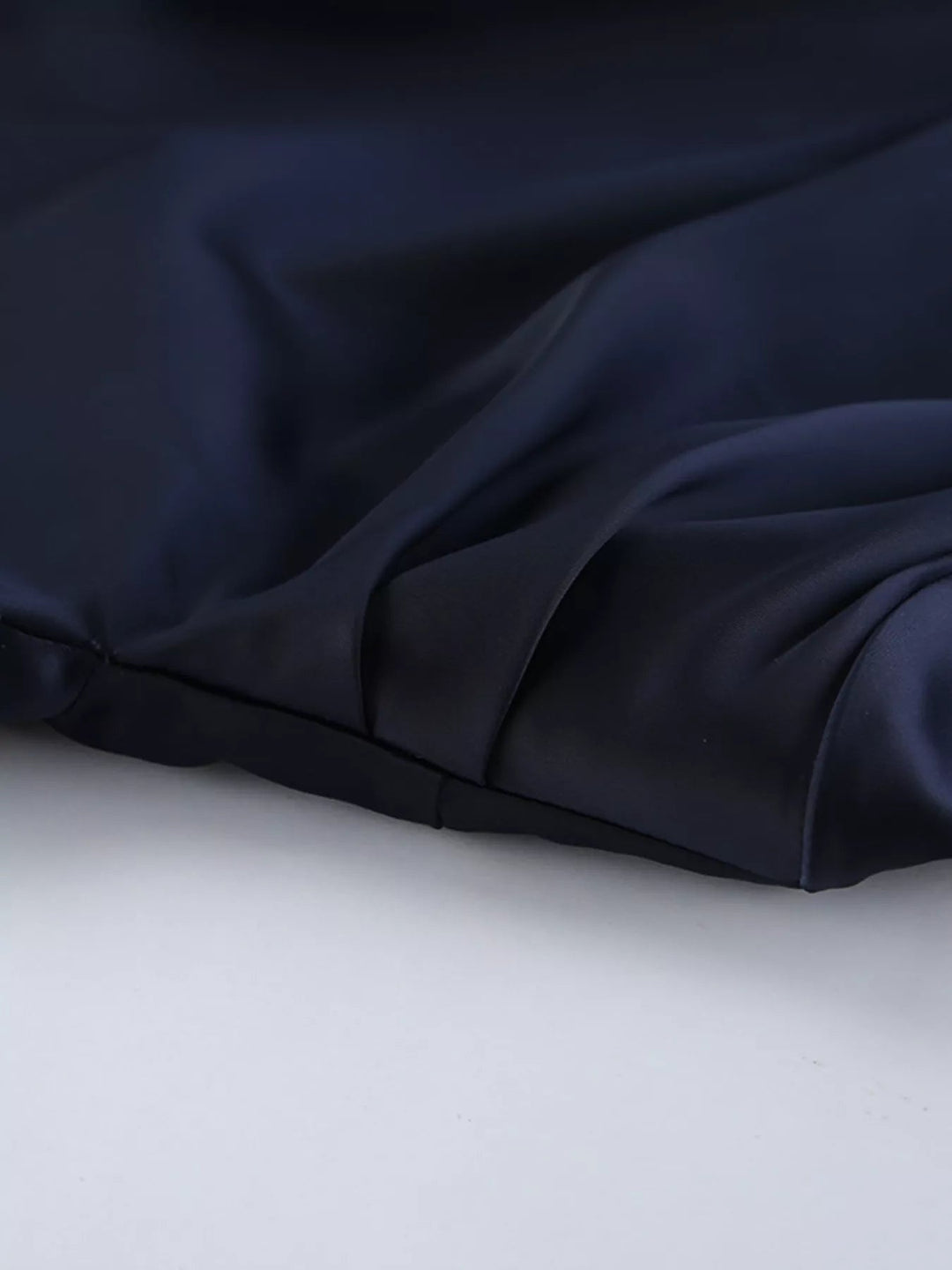 Evening Formal Mock Neck Dress with ruched bodice, structured mock neckline, flounce sleeves, and sleek tailored silhouette.