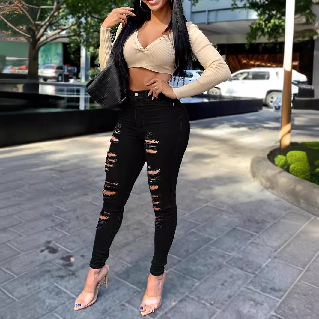 New Ripped Black Jeans For Women - Glow Goddess
