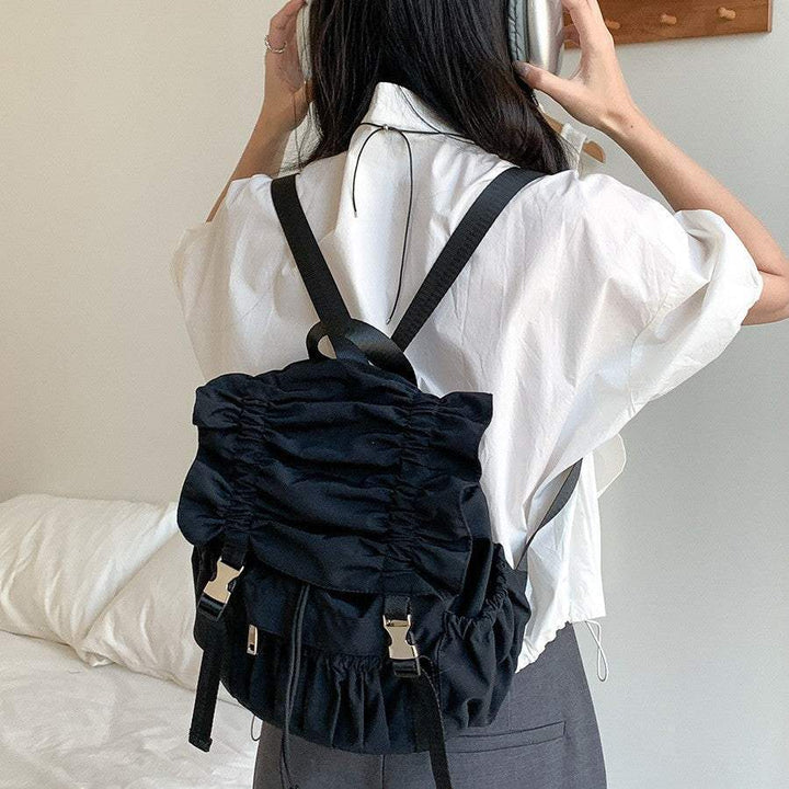 Niche Drawstring Ruffle Nylon Backpack Sweet - Glow Goddess