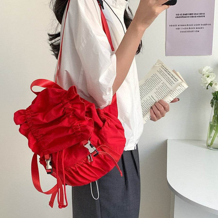Niche Drawstring Ruffle Nylon Backpack Sweet - Glow Goddess