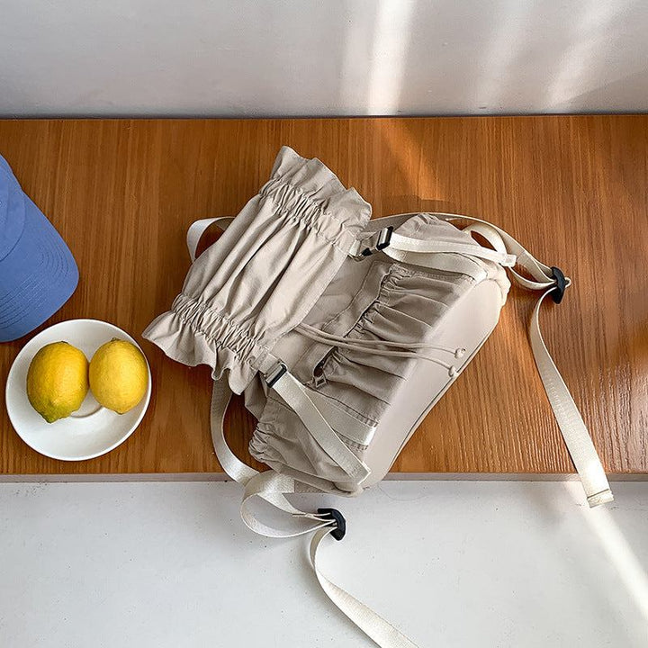 Niche Drawstring Ruffle Nylon Backpack Sweet - Glow Goddess