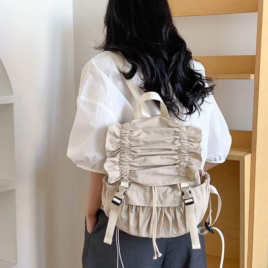 Niche Drawstring Ruffle Nylon Backpack Sweet - Glow Goddess