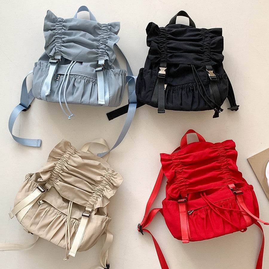 Niche Drawstring Ruffle Nylon Backpack Sweet - Glow Goddess