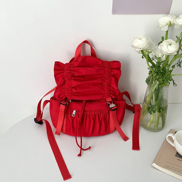 Niche Drawstring Ruffle Nylon Backpack Sweet - Glow Goddess