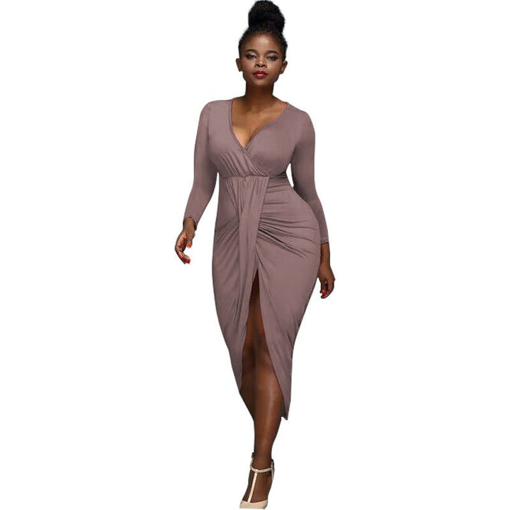 Nightclub Irregular Long - sleeved V - neck Dress - Glow Goddess